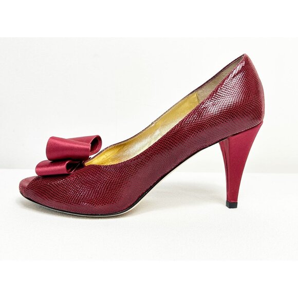 Ron White Fiona Embossed Suede Bow Peep Toe Pump in Crimson - Sz 39.5 - Picture 2 of 12